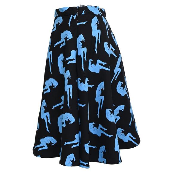 Miu Miu Women-Print Mini Skater Skirt in Black and Blue Viscose - Picture 2 of 4